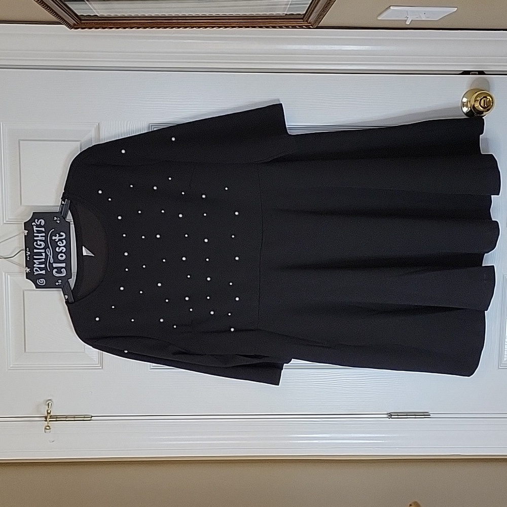 SHEIN Pearl Beaded Black Dress 2XL Waistshaper Fit & Flare